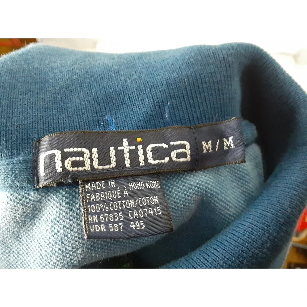 Nautica Men's SS Cotton Blue/Multicolor Hawaiian Print Polo Shirt, Size M